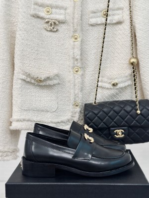 Chanel CC Calfskin Loafers Black