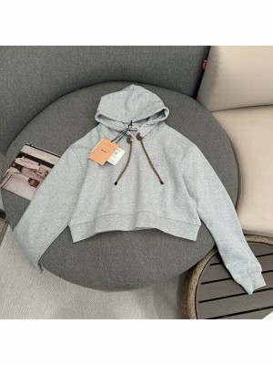 Miu Miu Short Hooded Sweatshirt Gray