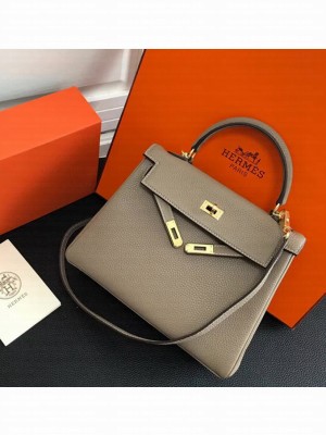 Hermes Kelly 25 Bag in Calf Leather with Gold Hardware Grey Dove