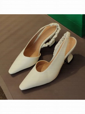 Bottega Veneta Almond Lambskin Slingback Pumps White  2021 Collection