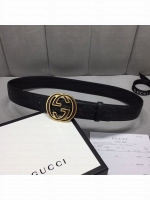Gucci GG Signature Belt 40mm with Interlocking G Buckle Black/Gold   Collection
