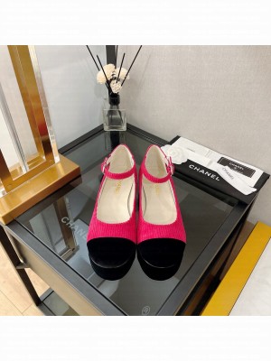Chanel G39281 Corduroy Mary Janes Ballerinas 2022 Collection,pink