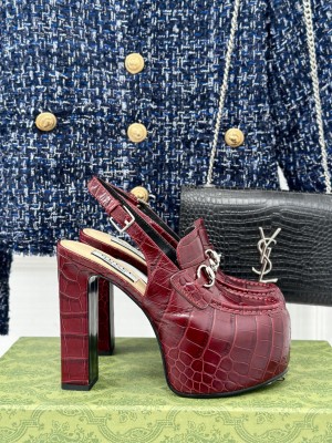 Gucci 5cm Platform 13.5cm Heel Slingback Pumps with Horsebit 05