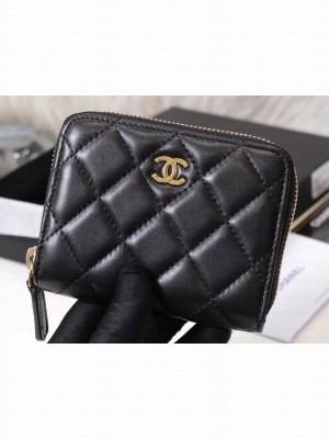 Chanel Classic Small Zipped Card Holder 60086 Lambskin Black/Gold