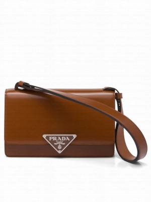 Prada Embleme Brushed-Leather Bag Coffee