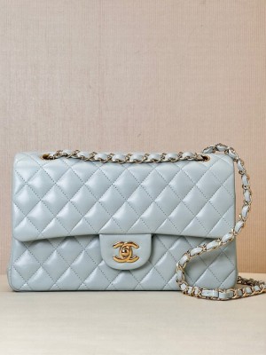 Chanel CLASSIC 11.12 HANDBAG Lambskin & Gold-Tone Metal A01112 light blue