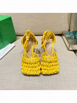 Bottega Veneta Mesh and Lambskin Stretch Sandals Spring/Summer 2022 Collection,Yellow