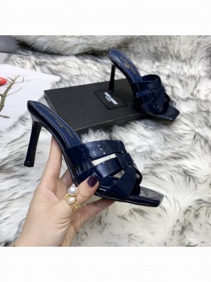 Saint Laurent YSL Patent Leather Slide 10cm Blue 03 2021 Collection