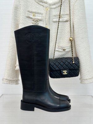 Chanel Women's 3cm Calfskin Rider Long Boots Black 2024 