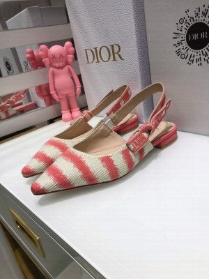 Dior J'Adior Slingback Ballerina Flat in Pink D-Stripes Embroidery 2021 Collection 
