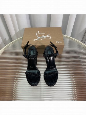 Christian Louboutin Pyraclou Espadrilles Wedge Sandals 12cm Black 2023