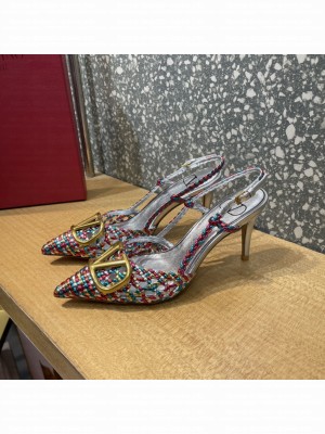 Valentino VLogo Slingback Pumps 8cm in Woven Leather Multicolor 2022 Collection