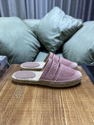 Dior Granville Espadrille Mules in Pink Metallic Thread Embroidered Cotton 2021 Collection 