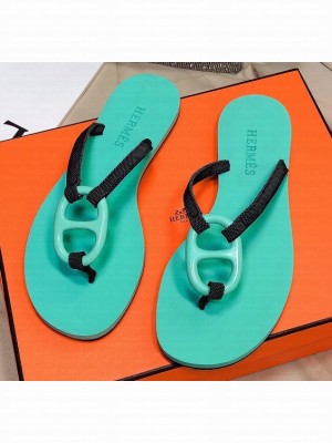 Hermes Kala Nera Chaine D'ancre Flip Flops Thongs Sandals Aqua Green