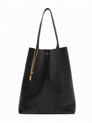 Chloe Large Chloe Spin Tote Bag In Grained Leather Black