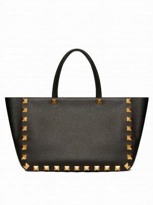 Valentino Roman Stud Grainy Calfskin Tote Bag Black