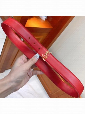 Saint Laurent Width 3cm Logo Leather Belt Red