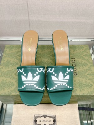 Adidas x Gucci Leather Slide Sandals 7.5cm 2023 Green