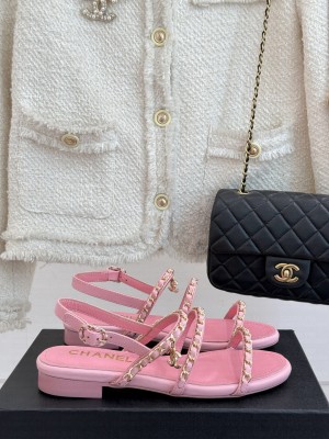 Chanel Lambskin Flat Sandals with Chain Strap pink 2025 G45667