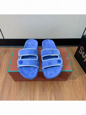 Loro Piana Man's Suede Flat Slippers Blue
