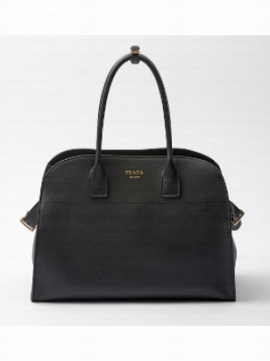 Prada Large leather tote bag with buckles 1BG508 black