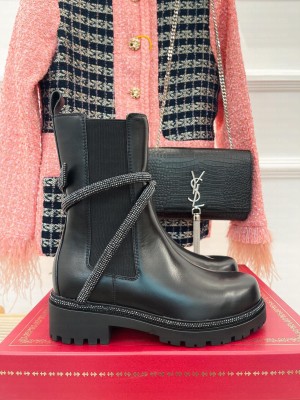 René Caovilla Snake-Embellished Round-Toe Ankle Boots Black