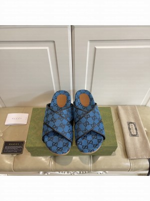 GUCCI GG Multicolor platform sandal 663666 Blue canvas 2021 Collection