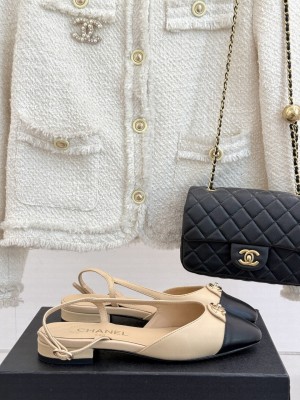 Chanel Lambskin cc Metal slingback Flats sandals Beige 2025