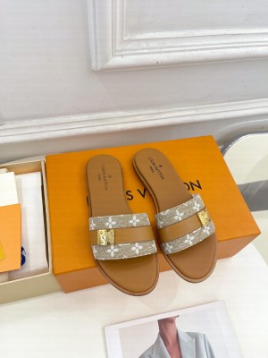 Louis Vuitton Lock It Flat Slide Sandals in Monogram Canvas 2023 Brown