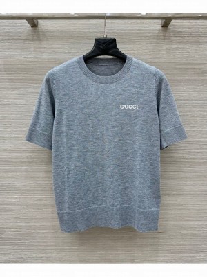 Gucci Women's Cashmere Silk Short Sleeve Top Gray