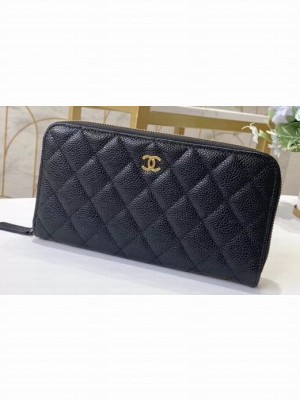 Chanel Classic Long Zipped Wallet 31507 Grained Calfskin Black/Gold