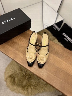 Chanel Camellia Bloom Leather 5cm Slingack Pumps Beige 2022 Collection
