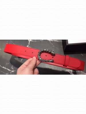 Gucci Width 3/3.5cm Leather Belt Red with White Crystal Dionysus Buckle