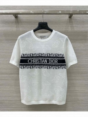 Christian Dior Women's Jacquard Sweater With Embossed Letters White