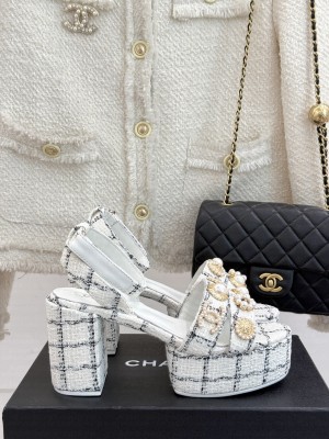 Chanel Tweed & Charm Platform Sandals 9cm G46423  White