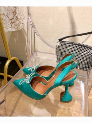 Amina Muaddi                                                                                        Bow-Embellished Rosie Slingback Pump green