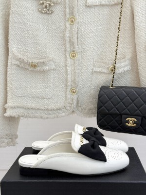 Chanel Lambskin Flat Mules with Bow White 2025