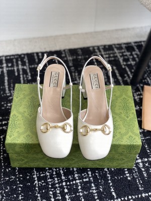 Gucci Women's Leather Horsebit Slingback Pumps White