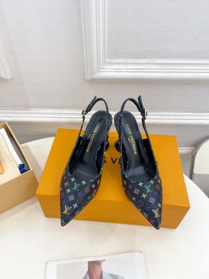 Louis Vuitton heel 8.5cm slingback pumps Multicolored Monogram coated canvas black 2025