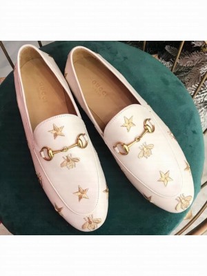 Gucci Women's Horsebit Loafer Embroidered Bees and Stars White