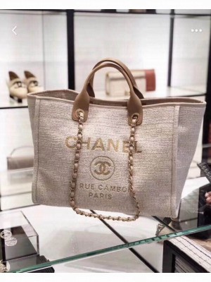 Chanel Toile Large Deauville Canvas Shopping Bag Ivory 2019 Collection