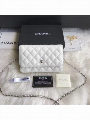 Chanel Caviar Leather Quilting Wallet On Chain WOC White