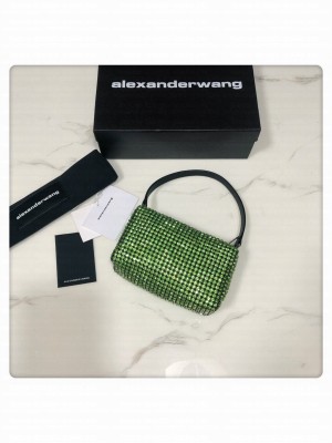 Alexander Wang Wangloc Medium Pouch Bag With Crystal Rhinestone Chain Mesh Green