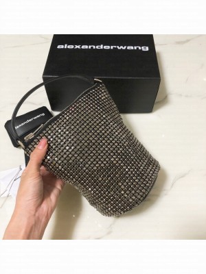 Alexander Wang Wangloc Bucket Bag With Crystal Rhinestone Chain Mesh Gray