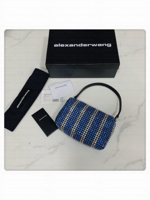 Alexander Wang Wangloc Medium Pouch Bag With Crystal Rhinestone Chain Mesh Blue/Silver