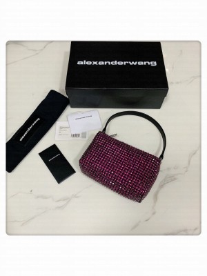 Alexander Wang Wangloc Medium Pouch Bag With Crystal Rhinestone Chain Mesh Fuchsia