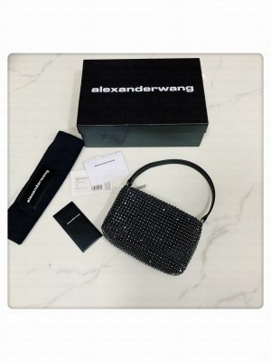 Alexander Wang Wangloc Medium Pouch Bag With Crystal Rhinestone Chain Mesh Black
