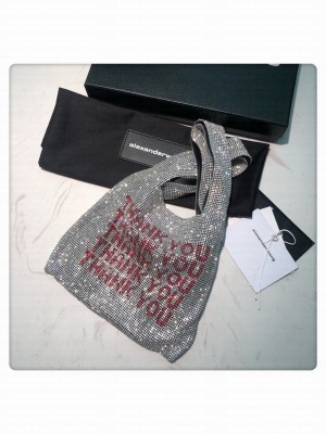 Alexander Wang Wanglock Mini Shopper Tote Bag With Crystal Rhinestone Chain Mesh Thank You Silver