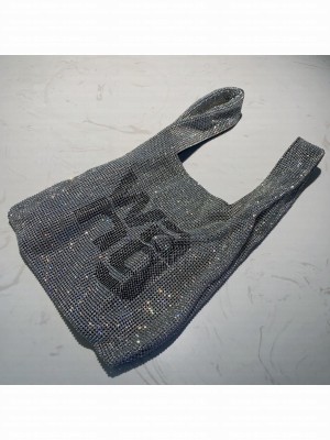 Alexander Wang Wanglock Mini Shopper Tote Bag With Crystal Rhinestone Chain Mesh wang Gray