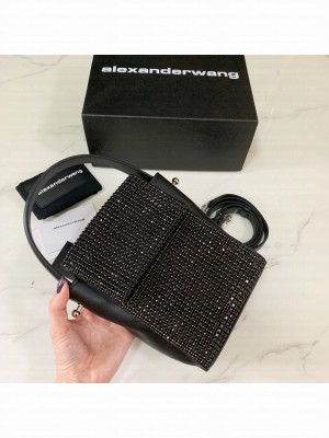 Alexander Wang Mini Shoulder Tote Bag With Crystal Rhinestone Chain Mesh Black